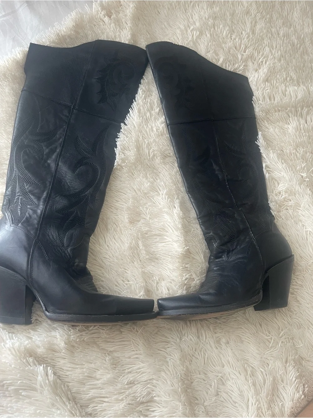Dan Post Black Over-The-Knee Western Boots with Embroidered Shaft